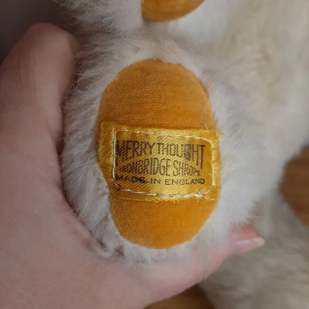 Merrythought Ironbridge Shrops Mohair Teddy Bear England Cream w/ orange yellow